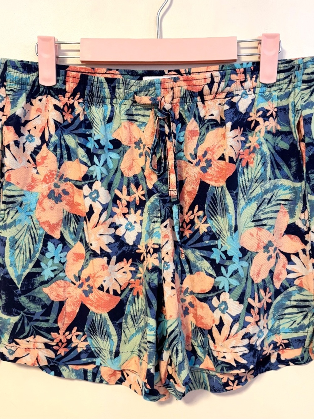 Jessica Simpson High Waist Beach Board Shorts Blue Orange Tropical Womens M